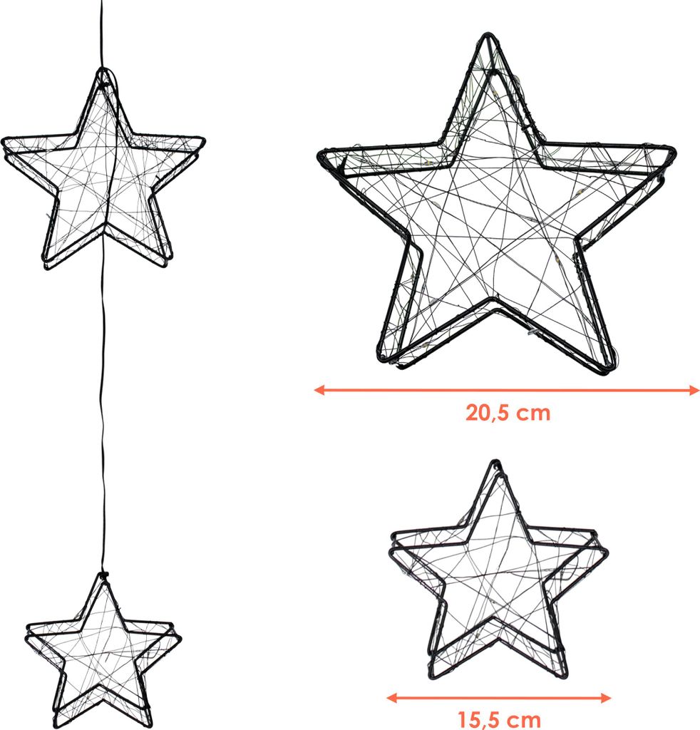 Étoile lumineuse en métal noir (lot de 2) pour l'extérieur Image du produit 