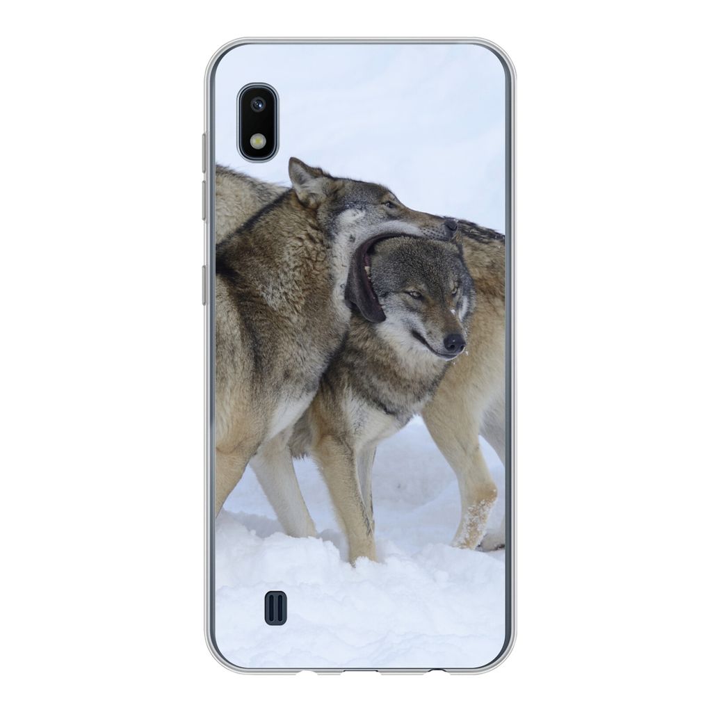 MuchoWow Handyhülle Schutzhülle Hülle für Samsung Galaxy A10 Wolf - Europa - Schnee Silikon Softcase Handy Hülle - Schutzhülle