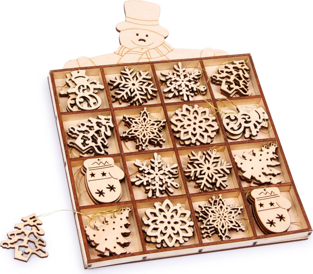 small foot Holzhänger „Schneemannbox“, 48-tlg, Set mit 12 verschieden Motiven, schöne Dekoration am Weihnachtsbaum