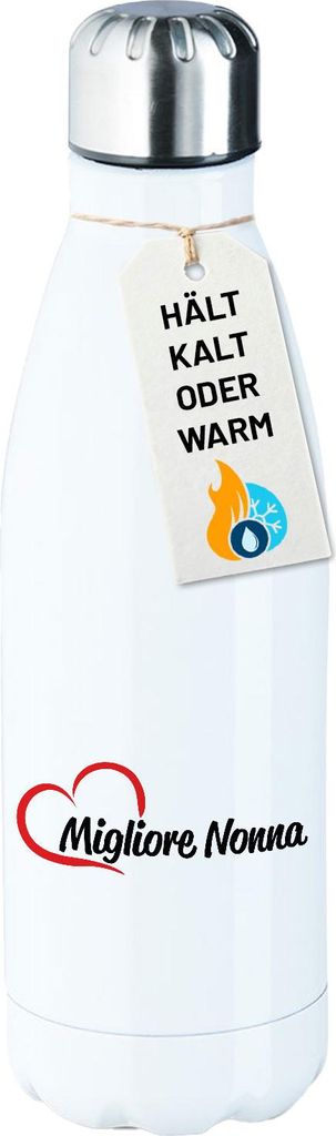 Huuraa Trinkflasche Migliore Nonna Cuore 500ml White Edelstahl Wasserflasche Trinkflasche Geschenkidee