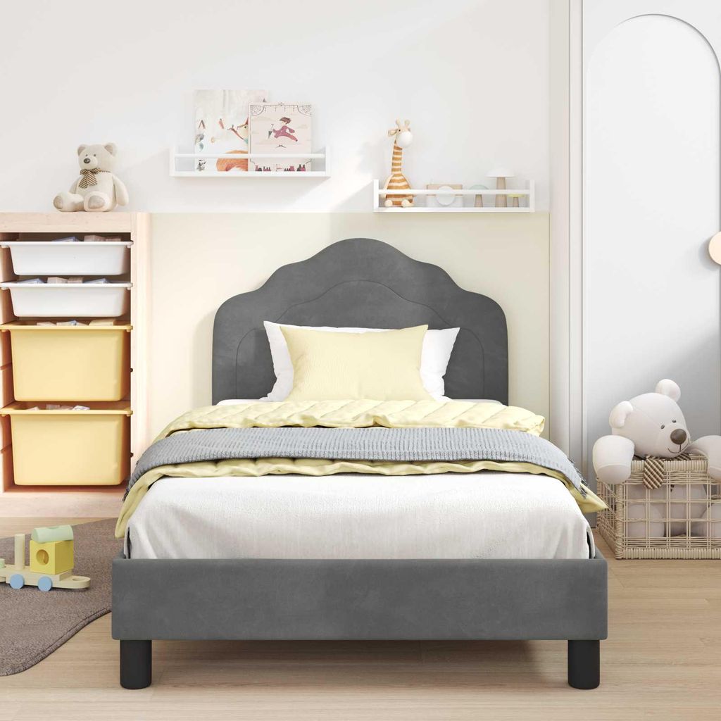 “2026 Modern“ Kinderbettgestell mit Kopfteil Dunkelgrau 90 x 200cm Samt - Designermöbel 615543 - Klassische BettenJugendbett Tagesbett