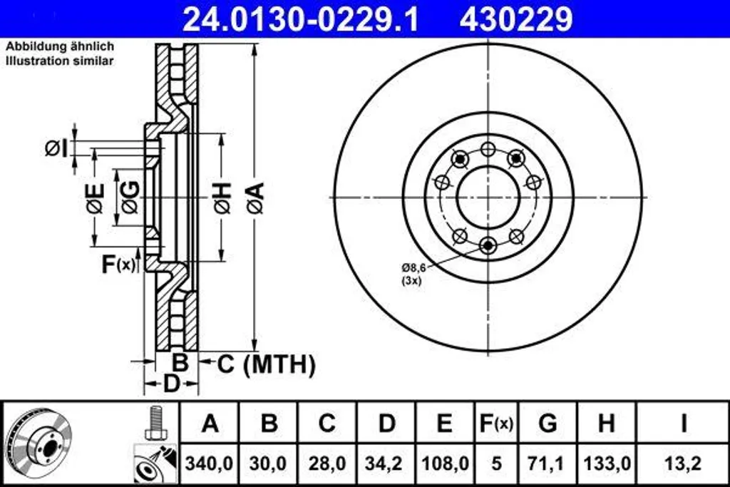 Disque de frein ATE sans vibrations pour Peugeot RCZ remplace OE 4249F9
