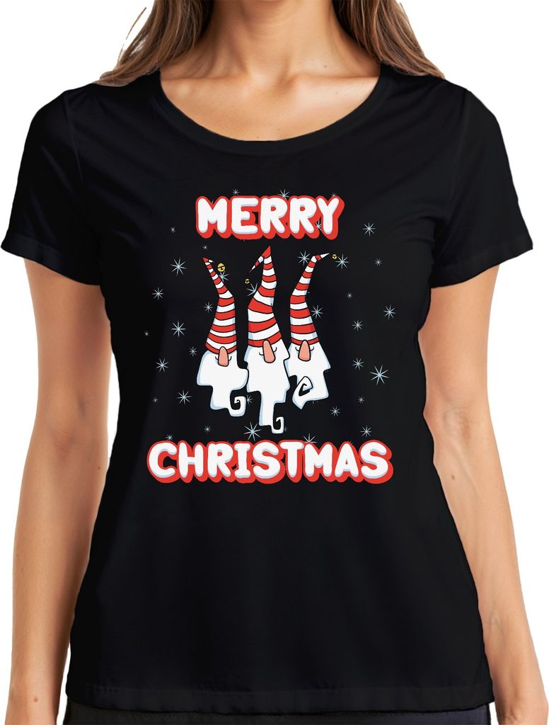 Merry Christmas Schweden Gnome - Weihnachten Weihnachtsgeschenk Christmas Damen T-Shirt, Schwarz, L
