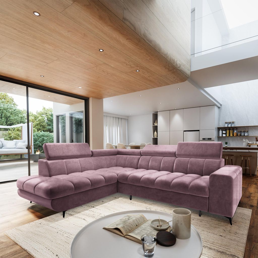 Masseno Ecksofa MORIVA L-S mit Schlaffunktion L-Form, Sofa mit Bettkasten, Wohnzimmersofa, Couch, Soffa, Bettsofa, Couchgarnitur- Lila, MONOLITH 62