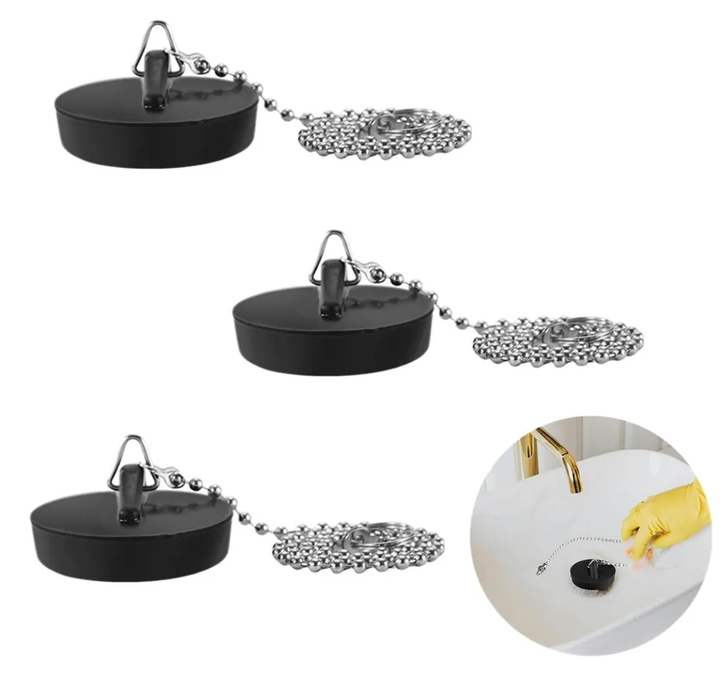 Bouchons d'Évier 40-45mm avec Chaîne Inox Résistante et Crochet de Fixation
