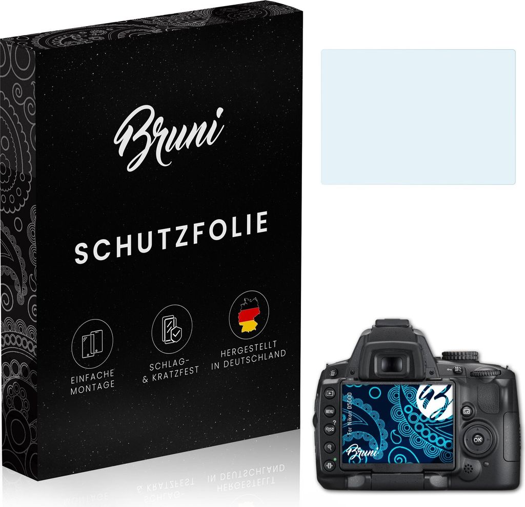 Bruni Basics-Clear 2x Schutzfolie kompatibel mit Nikon D5000 Folie