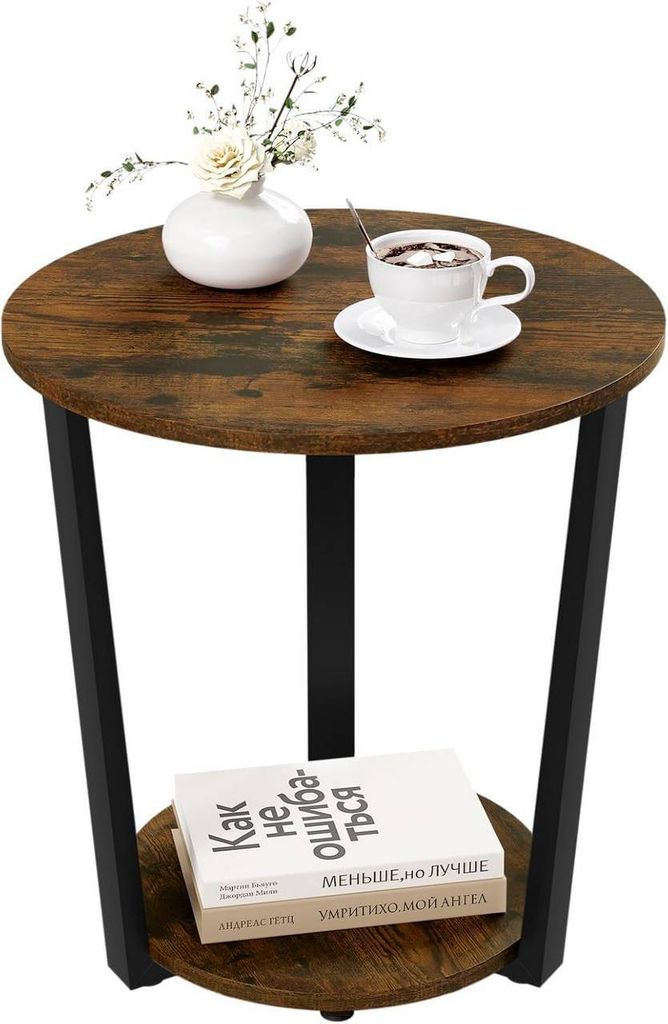 WOLTU Couchtisch rund, Beistelltisch modern, mit 2 Ablagen, aus Holzwerkstoff, Rustikales Braun