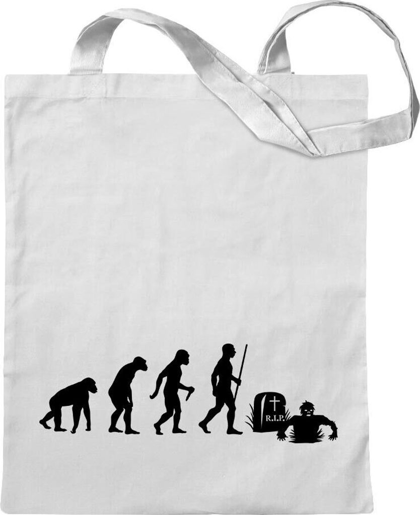 Kiwistar - Baumwolltasche - weiss - Zombie Untot Evolution - Tragetasche Stoffbeutel Umhängetasche Langer Henkel