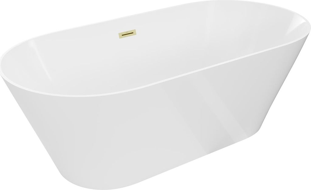 Mexen Luna Slim freistehende Badewanne 170 x 75 cm, weiß, Überlauf gebürstet gold - 52041707500-55