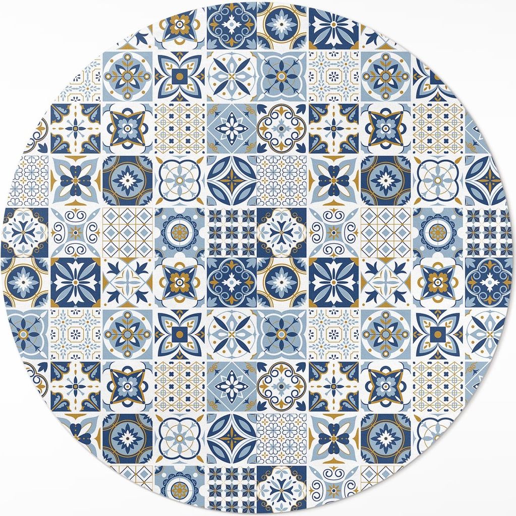 Griechisches Mosaik, blaue dekorative Fliesen – Vinyl Fußmatte – Ø 70cm – Rutschfest – Pflegeleicht & Langlebig