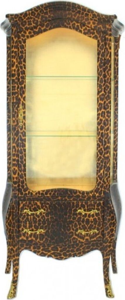 Casa Padrino Barock Vitrine Leopard - Vitrinenschrank - Möbel Wohnzimmer Schrank