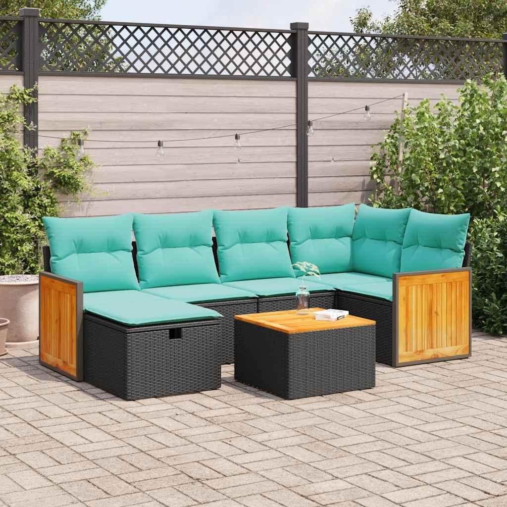 Maison Exclusive - 7-tlg. Garten-Sofagarnitur mit Kissen Schwarz Poly Rattan