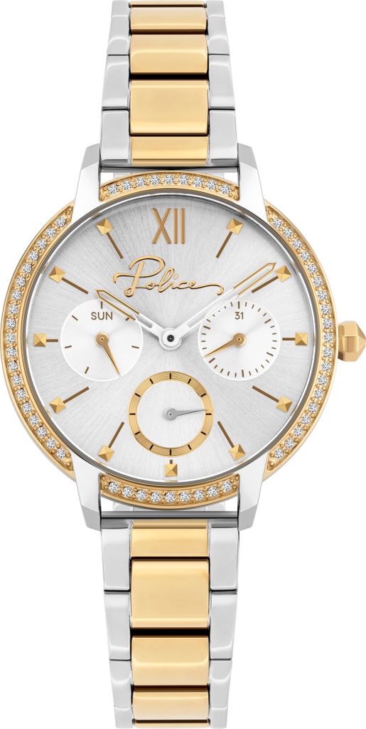 Police Damen Armbanduhr Edelstahlband Day Date PL16043BSTG.04M