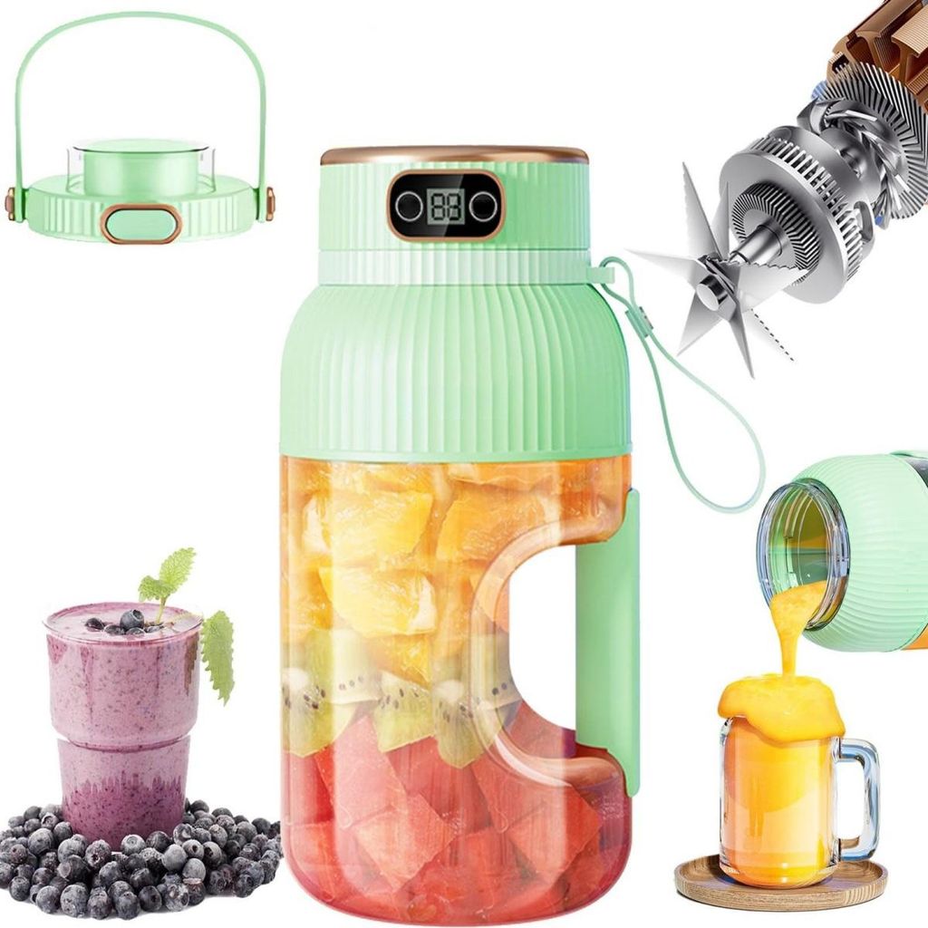 FORSMANO Tragbarer Mixer für Obst und Gemüse, Doppeldeckel Design, Ideal für Smoothies und Getränke, Hochwertiger Mixbehälter, BPA-frei, Grün