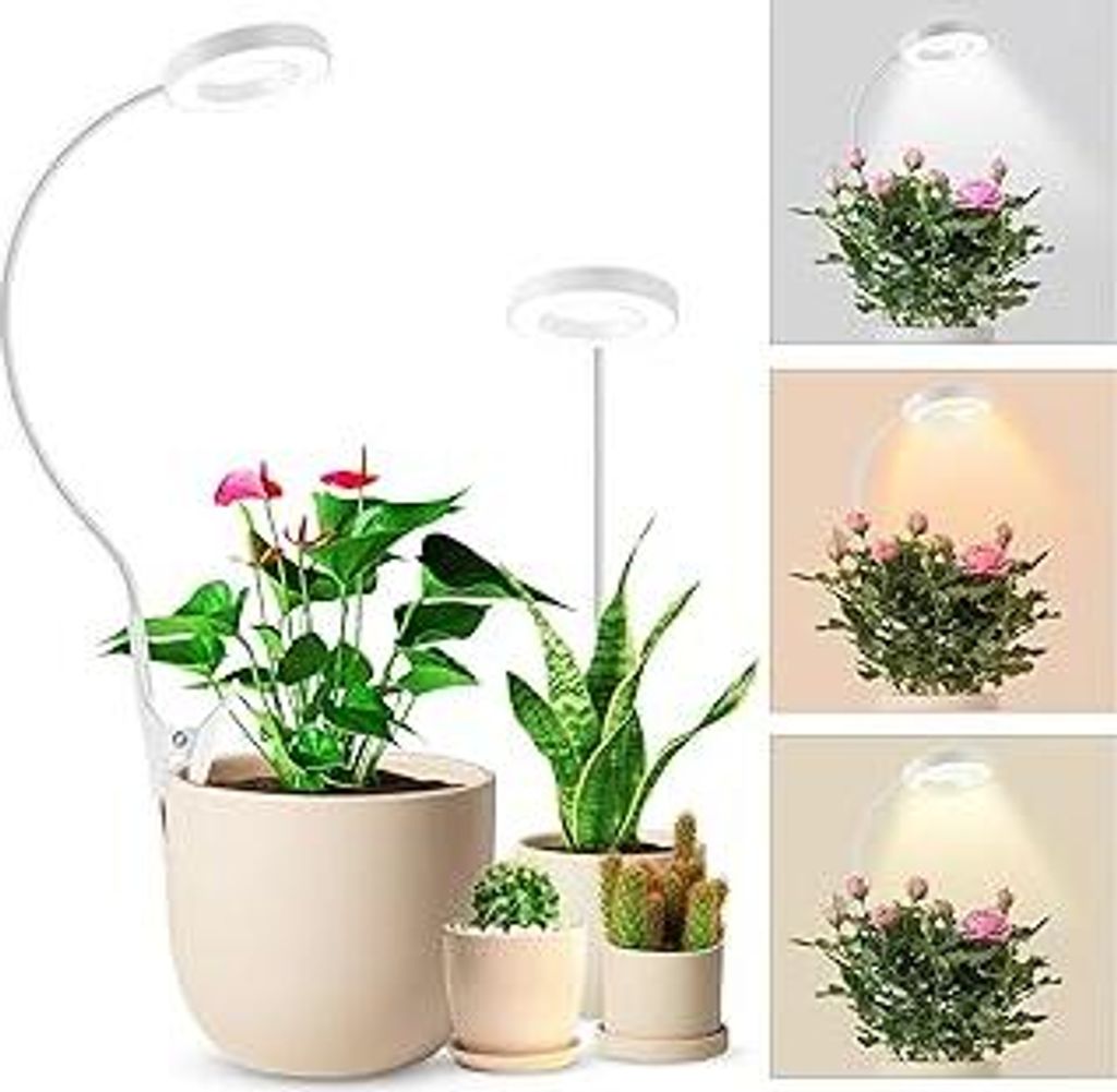 Pflanzenlampe LED Vollspektrum, Pot Clip 6500K Grow Light, zwei Installationsoptionen Pflanzenlicht, 3 Farbtemperatur LED Grow Lampe mit 360° Schw...