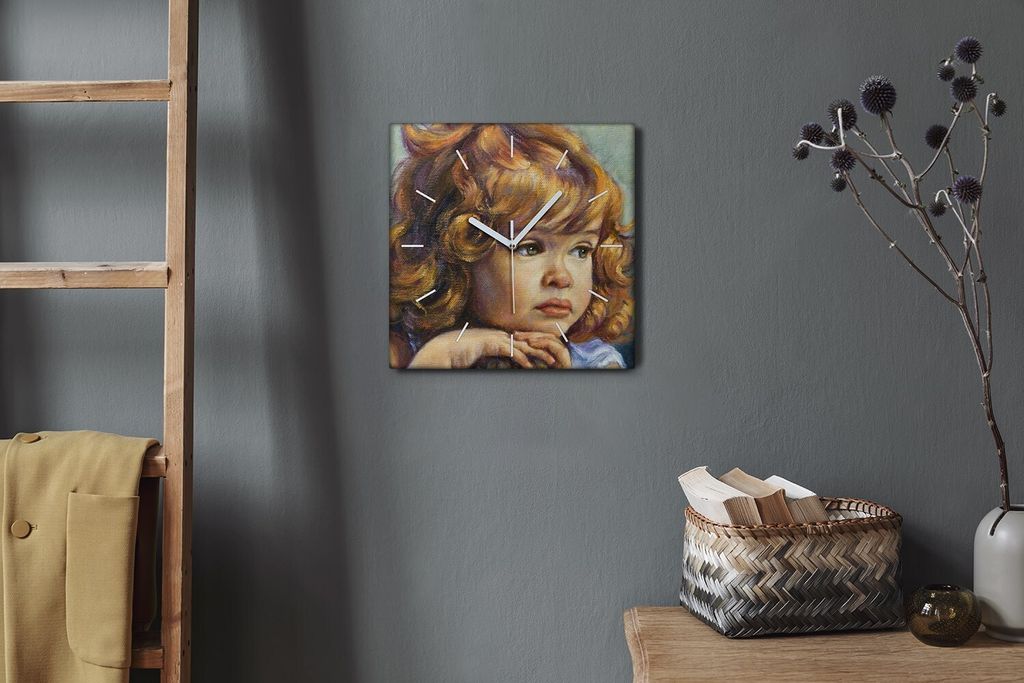 Coloray Hodiny Unikátní 30x30 cm Tiché hodiny Pro obývací pokoj a kuchyň Nástěnné hodiny Plátno Bílé ručičky hodin - Muž holka