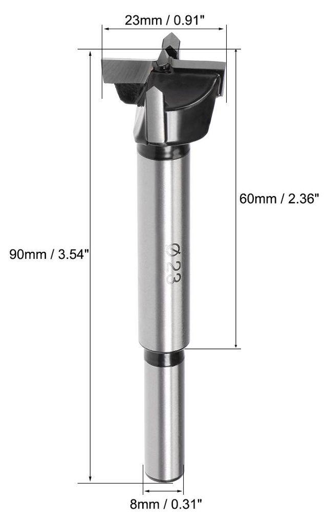 Forstner Bohrer 23mm, Hartmetall Holzlochs?ge Schnecken?ffner, Holzbearbeitungsscharnier Lochbohren Bohrung Bit (Black, Silber)