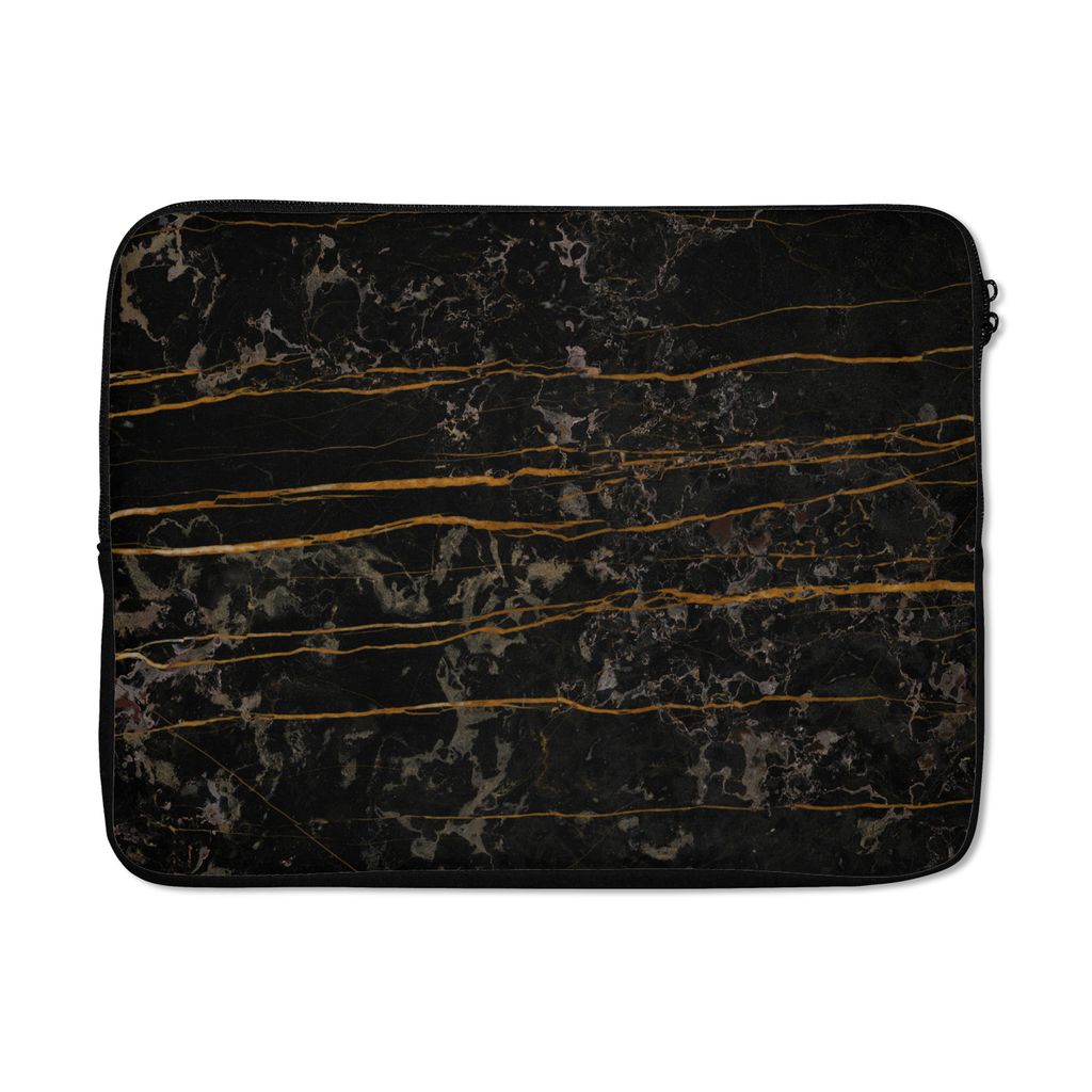 MuchoWow Laptop Hülle 17 Zoll Laptoptasche Marmor - Schwarz - Gold - Ader - Zipper - Schutzabdeckung