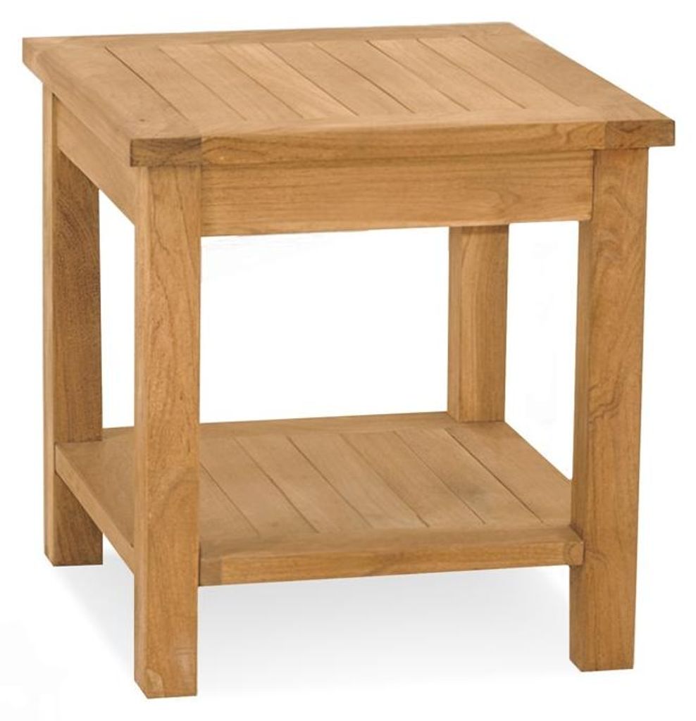 Quadratischer Couchtisch Boston aus massivem Teakholz mit Ablagefläche 50 cm