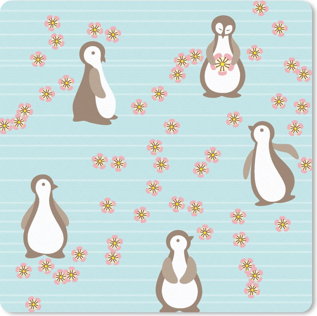 MuchoWow Mauspad Mousepad Blumen - Gestaltung - Pinguin 20x20 cm - Mousepads - Maus Mat - Pad - Mausunterlage - Desk Mat - Bureauartikeln