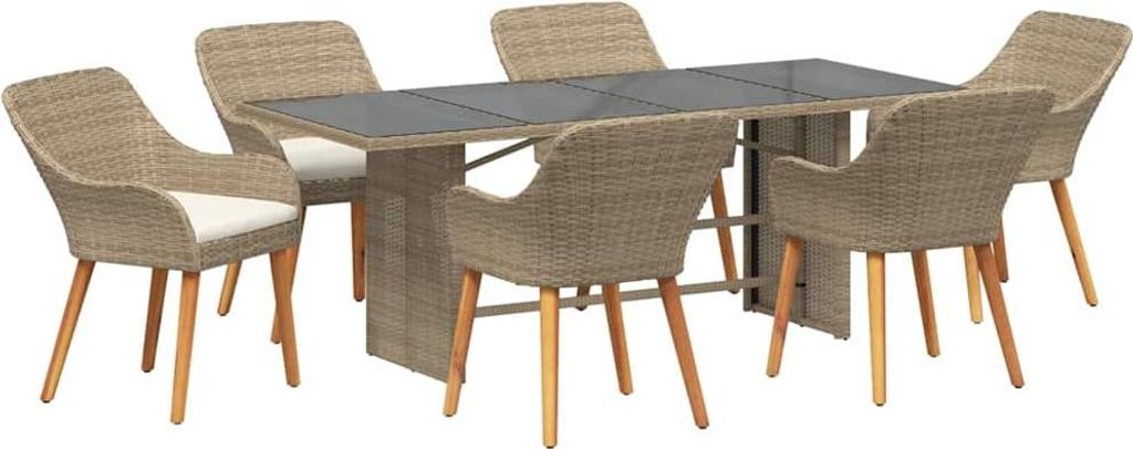 vidaXL Garten Essgruppe mit Kissen 7 pcs Beige Poly-Rattan