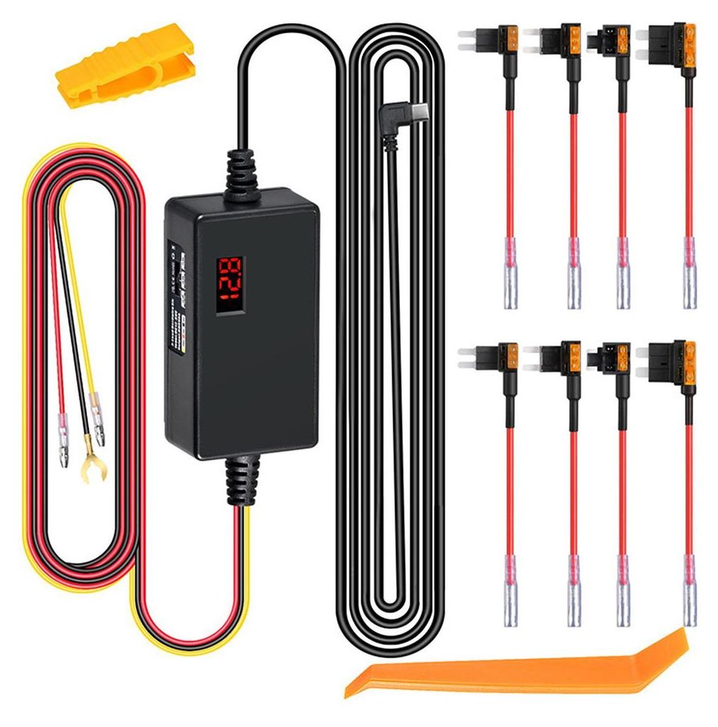 F7N Dashcam Hardwire-Kit 12V/24V zu 5V, Ladekabel mit Sicherung für Mini/Micro/Type-C