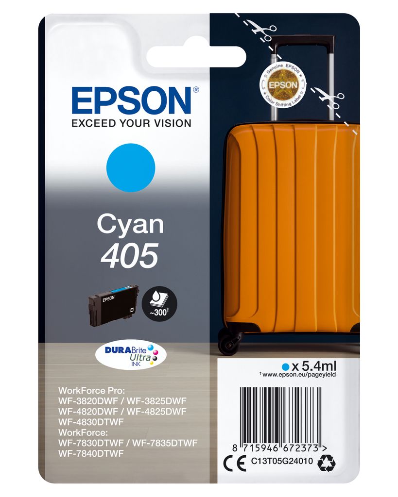 Epson Singlepack Cyan 405 DURABrite Ultra Ink, Štandardná Obrázok produktu 