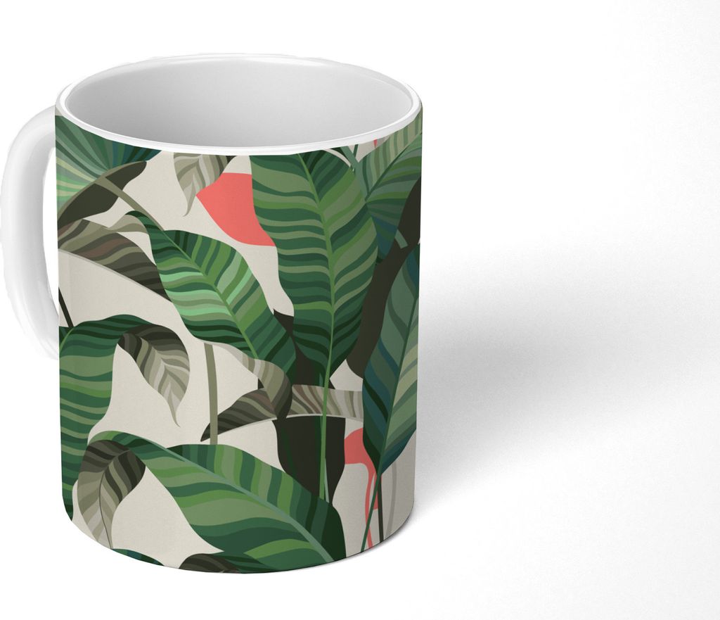MuchoWow Tasse Kaffeetasse Kaffeebecher 350 ml Tropisch - Blätter - Rosa Teetasse - Fototasse - Becher - Keramikbecher - Teebecher - Kaffeetasse...