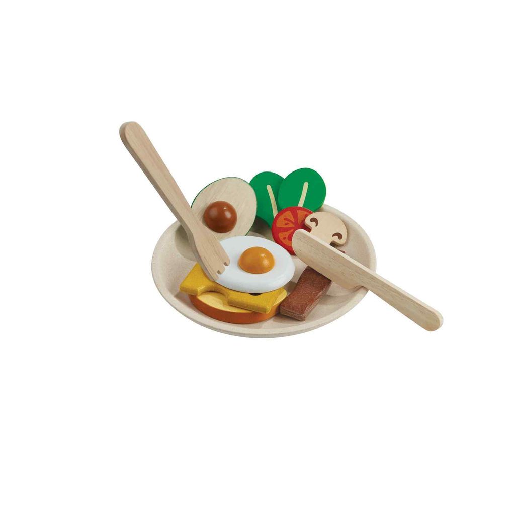 Plan Toys Küchenspielzeug Frühstück-Set aus robustem Gummibaumholz ab 2 Jahre