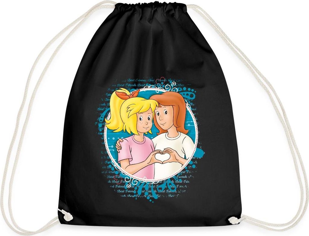 Spreadshirt Bibi Und Tina Zeichen Der Freundschaft Herz Turnbeutel, One size, Schwarz