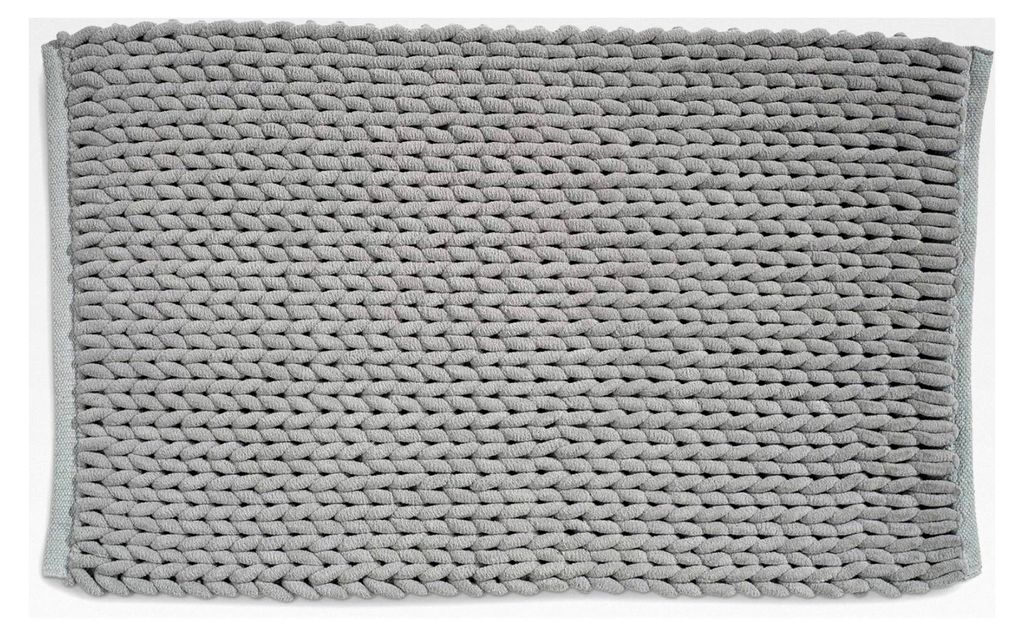 Badematte rutschfest 50 x 80 x 2 cm, Badezimmerteppich grau, waschbar, recyceltes Polyester und Baumwolle, Badvorleger in Strickstruktur