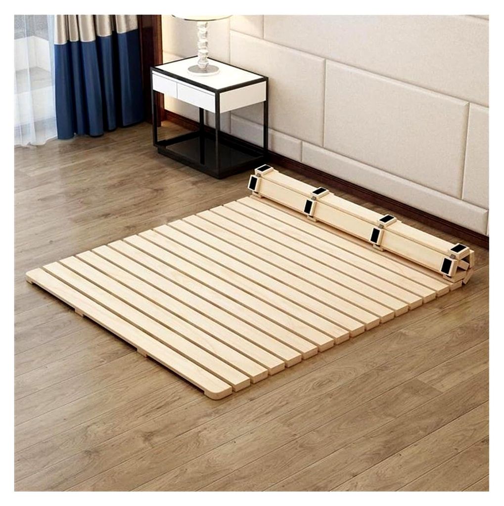 Futonmatratze aus Massivholz und faltbarem Queensize-Bettrahmen, Tatami-Bodenmatratze mit Rolllattendesign für Schlafzimmer und Wohnzimmer (190 x ...