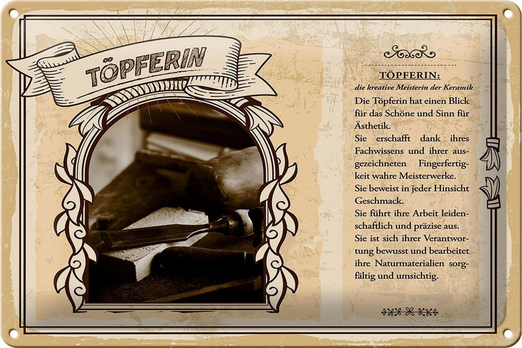 Blechschild Berufe Töpferin kreative Meisterin 30x20cm Produktbild 