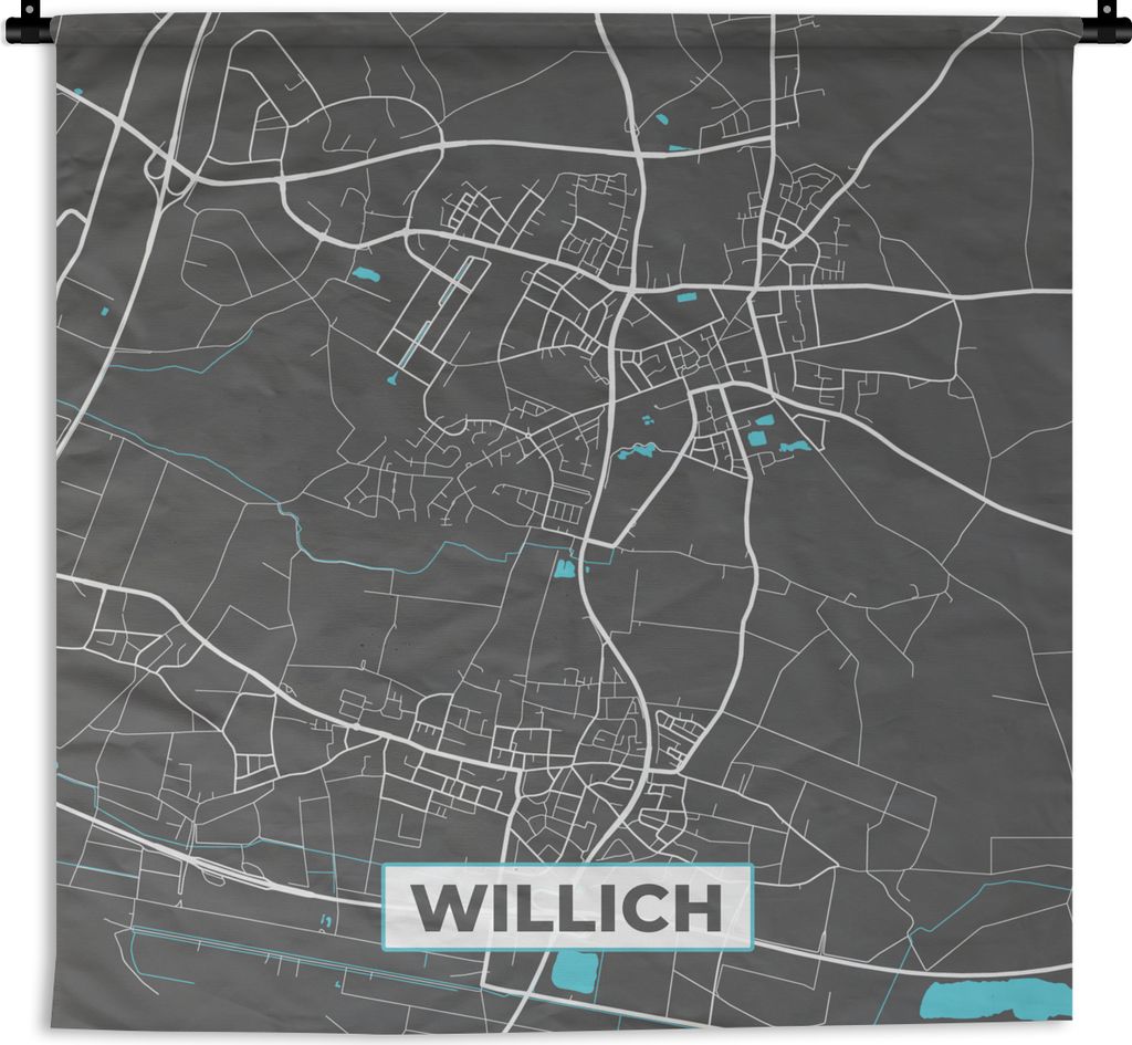 MuchoWow Wandteppich Wandbehang Stadtplan - Deutschland - Blau - Willich - Karte 150x150 cm Tapisserie Dekoration Wandtuch - Wohnaccessoires - Mo...