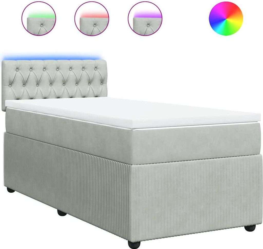 vidaXL Boxspringbett mit Matratze Hellgrau 90x200 cm Samt