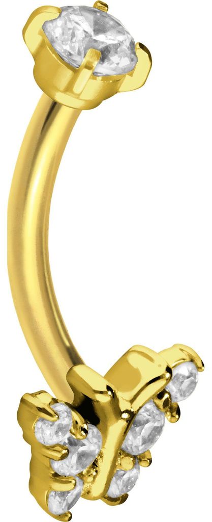Bauchnabel-Piercing, Rook Piercing Titan Banane mit Push Fit KRISTALLSCHMETTERLING Gold Stablänge: 8mm