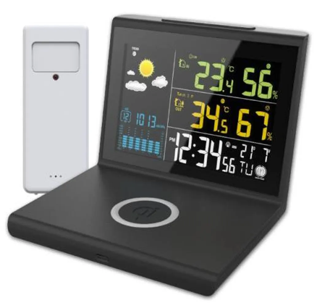 Station météo écran couleur cargo avec chargeur induction Qi