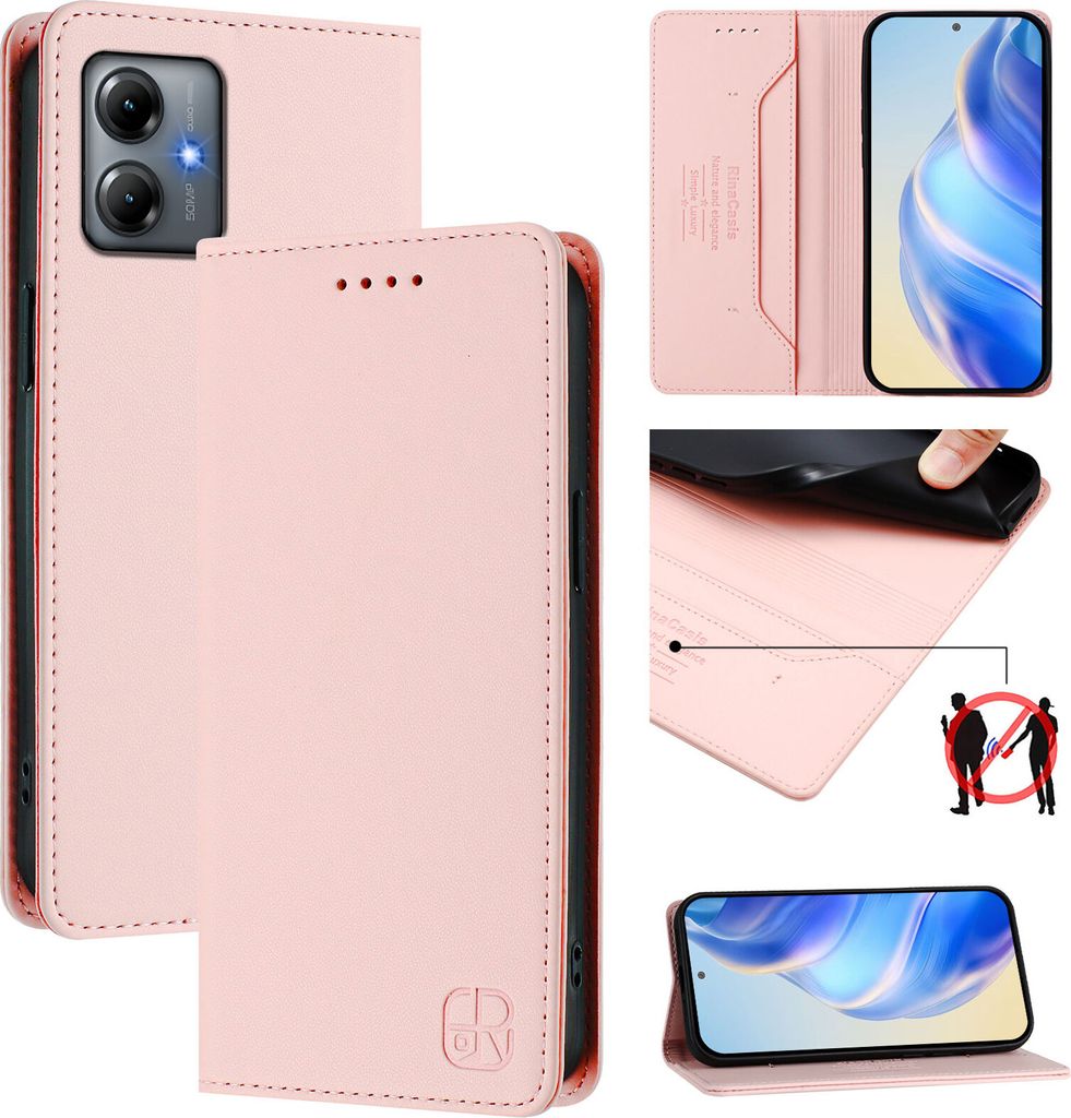 Lederhülle für Motorola Moto G14/Moto G54 Hülle Flip Brieftasche Kartenfächern Ständer Schutzhülle Pink