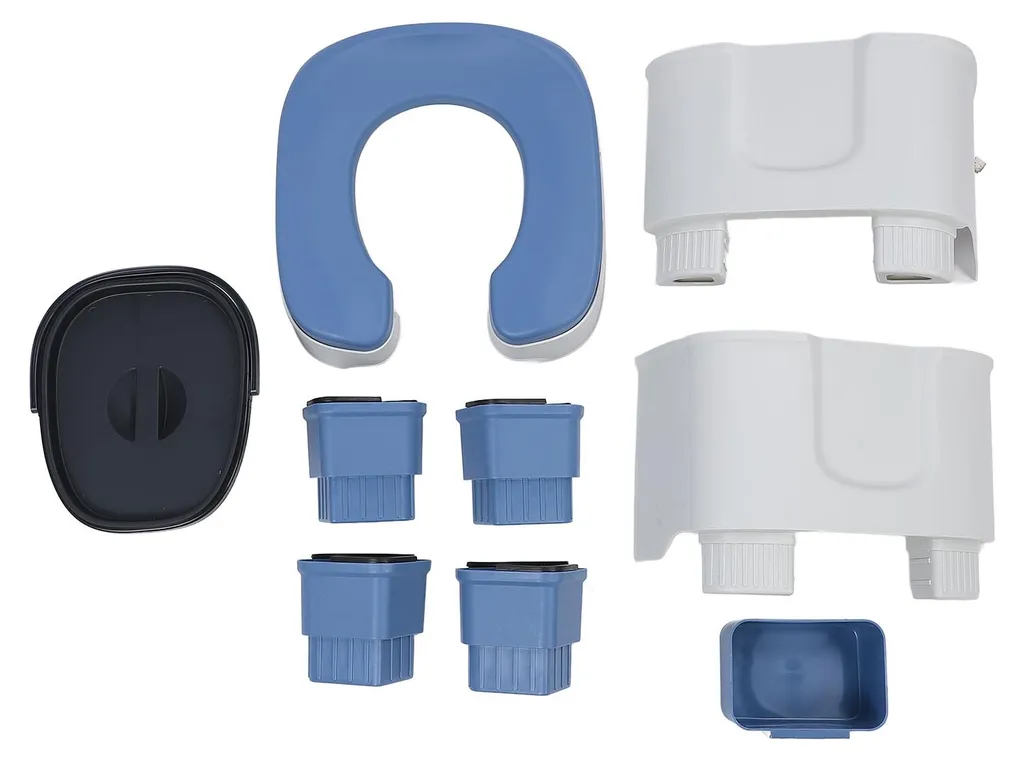 Chaise de toilettes pour seniors avec seau et porte-mouchoirs, Bleue