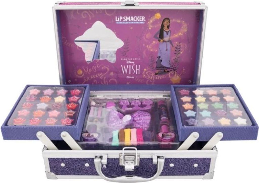 Lip Smacker Wish Makeup Traincase 50-piece Kids Makeup Set for Girls with Lip and Face Palettes Nail Polishes Hair Accessories and Mirror Disney Pr...