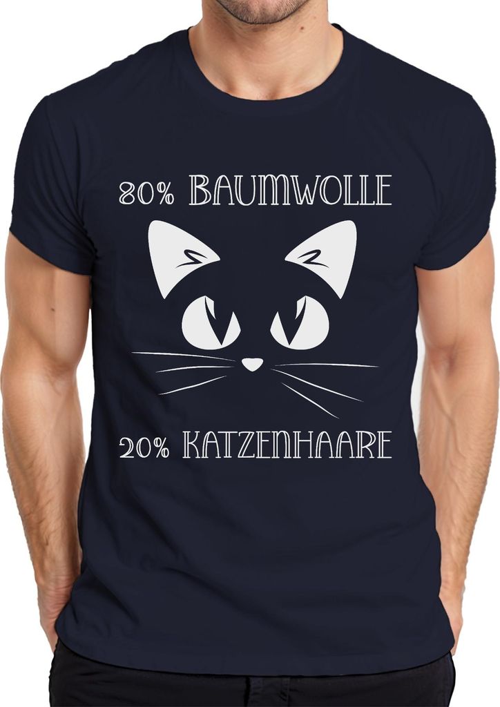 80% Baumwolle 20% Katzenhaare Katzenfan Katzenmama Witzig Spruch Herren T-Shirt, Navy, L