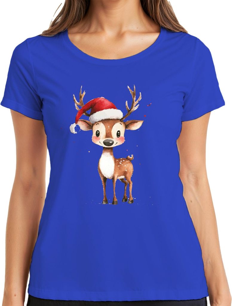 Weihnachtsrentier Süß Weihnachten Geschenk Kinder Santa Damen T-Shirt, Blau, 3XL