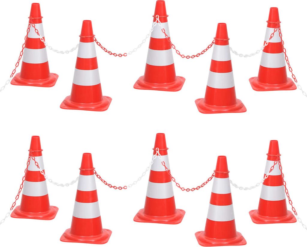Leitkegel OLLI 10er Set Rot und Weiß 50 cm mit Kette Reflektierend | Verkehrskegel Pylone Verkehrsleitkegel Warnleitkegel Warnkegel Verkehrshütch...