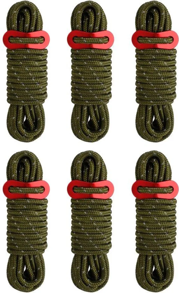 Corde de camping réfléchissante et tendeurs pour tente, lot de 6 vert