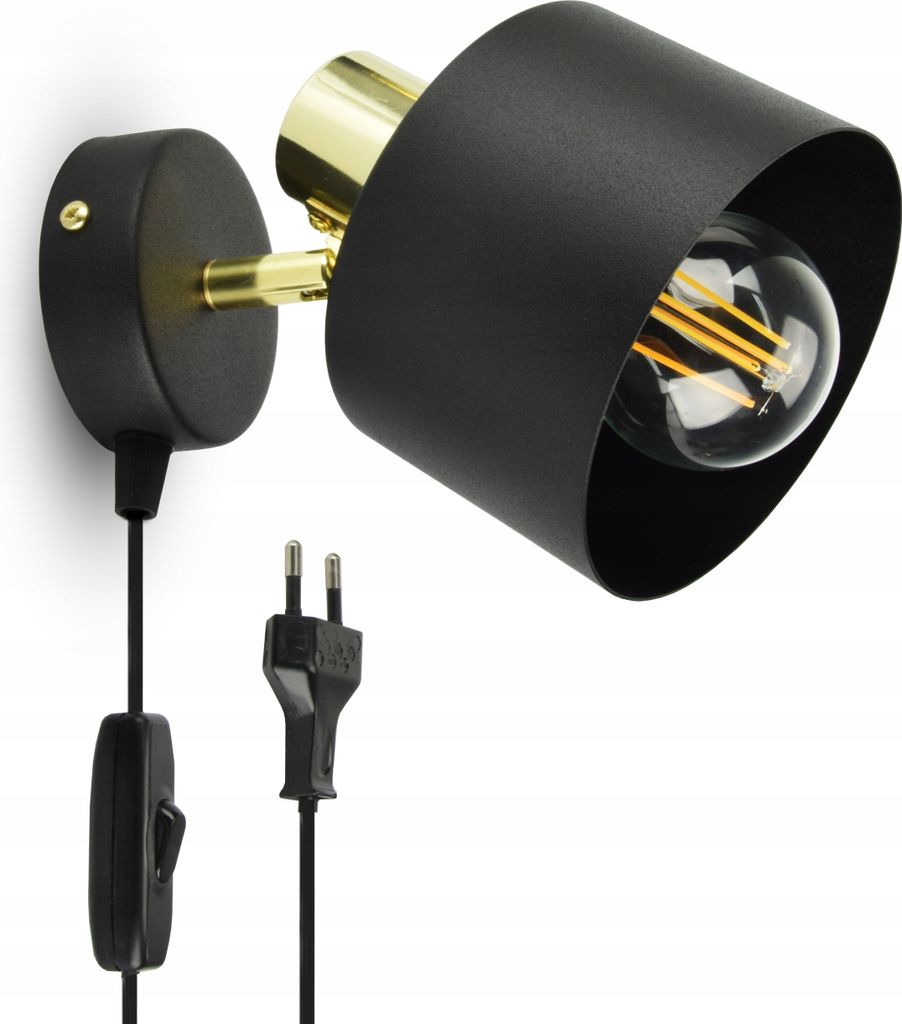 LUXOLAR - LED Wandlampe mit Schalter Schwarz Gold E27 60 W - Wandleuchte Innen Schwenkbar für Wohnzimmer, Küchen - Wandbeleuchtung, Klassisches D...