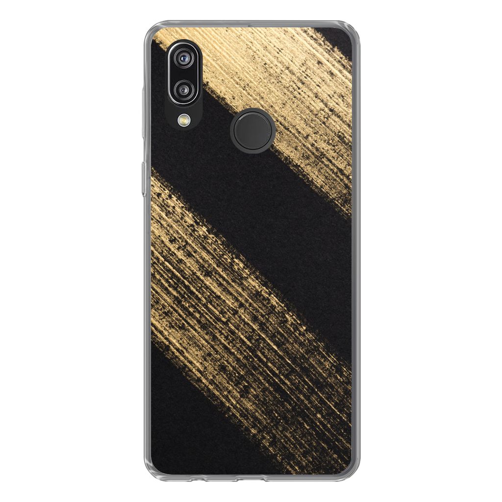 MuchoWow Handyhülle Schutzhülle Hülle für Huawei P20 Lite (2020) Goldene Farbstreifen auf schwarzem Hintergrund Silikon Softcase Handy Hülle...
