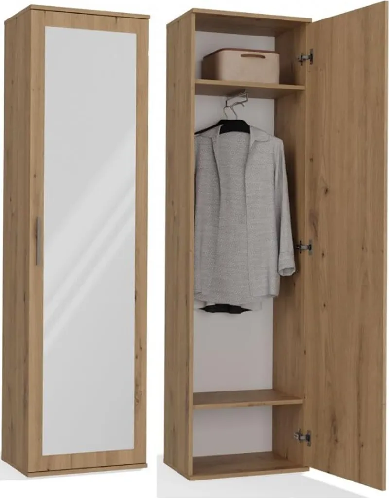 BDW Garde-robe Duo avec Miroir 180x50x35cm en Chêne Artisan Robuste