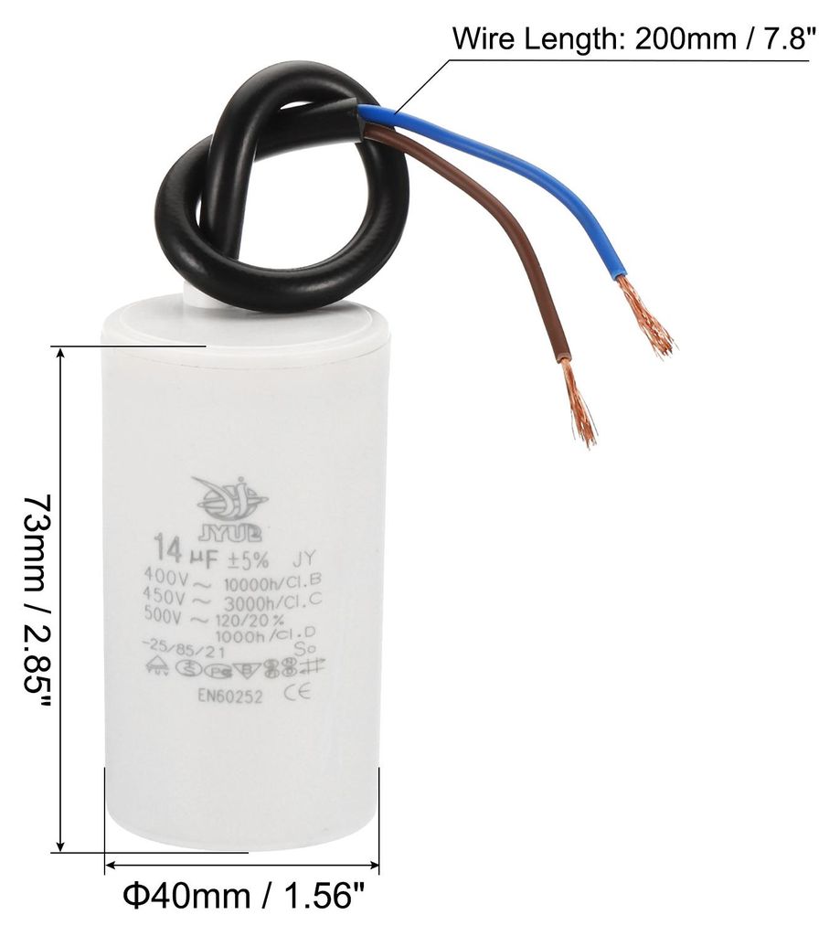 2 Stš¹ck CBB60 Kondensator, 14ŠÌF 450V Anlaufkondensator Plastik Motorkondensator Arbeitskondensator mit 2 Draht fš¹r Elektromotoren und Pump...