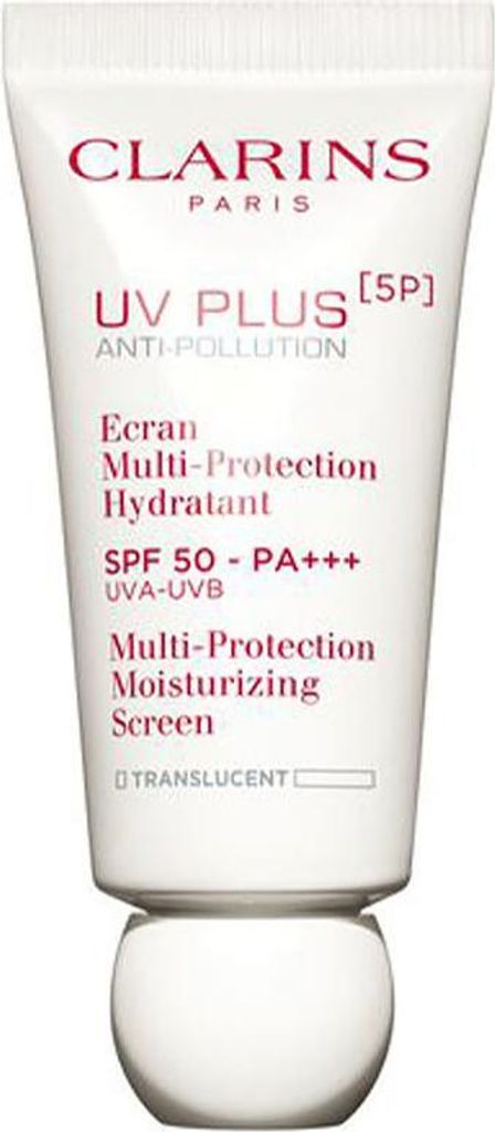 A tube of Clarins UV Plus sunscreen.
