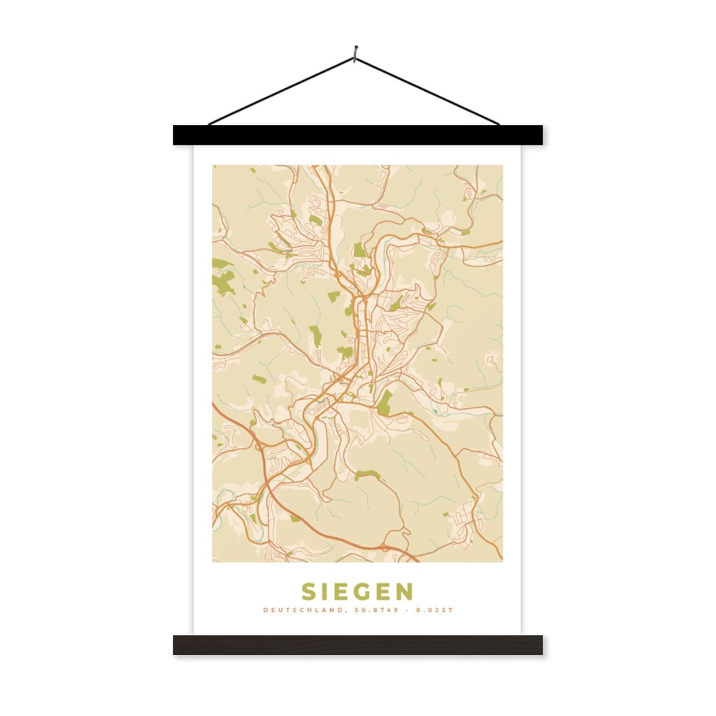 MuchoWow Textilposter Stadtplan - Siegen - Vintage - Karte 60x90 cm mit schwarzem Rahmen - Poster Wohnzimmer